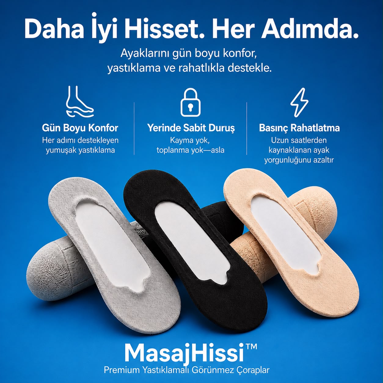 MasajHissi™ Görünmez Pamuk Korumalı Çoraplar